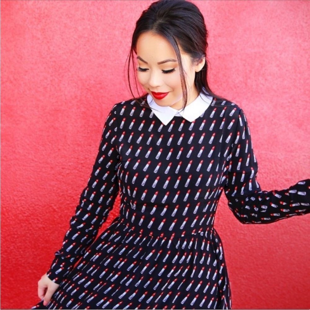 Forever 21 lipstick 💄 print Long Sleeve Dress, S - Picture 2 of 11